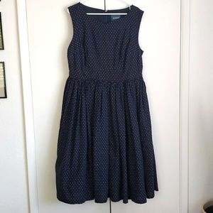 ModCloth dress size 16. Sleeveless and dark blue with a fun pattern!